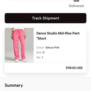 Lululemon dance studio mi-Rise Pant, Short, Pink. Size 0.
